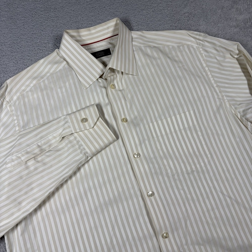 Eton Dress Shirt Mens 44 17 1/2 Stripe Ivory Beige Earth Tones Long Sleeve